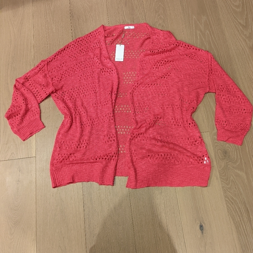 Women's Pink Open-Knit Sweater
